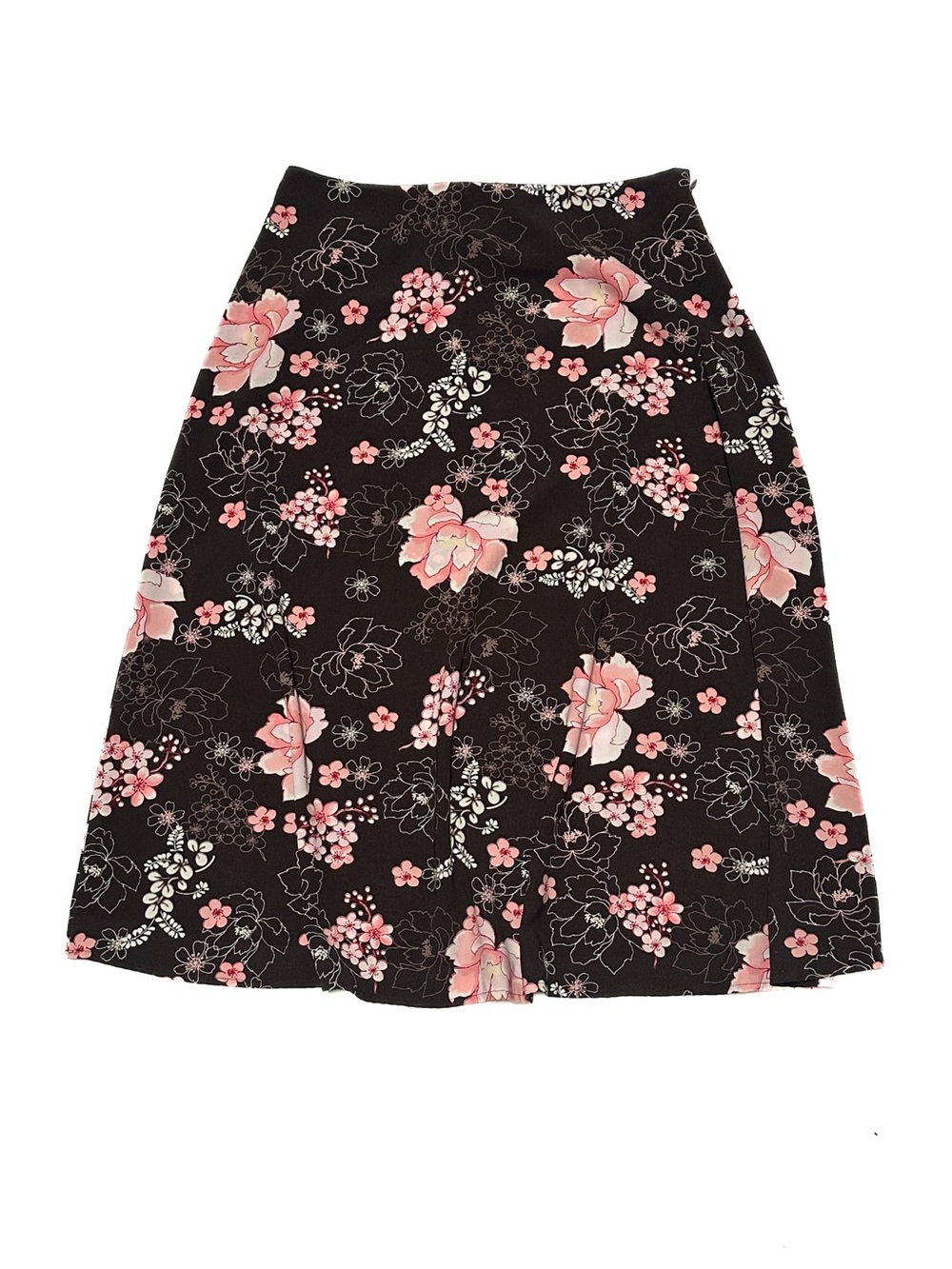 Vintage Y2K Cherry Blossom Print A Line Midi Skirt Hipster Mid Rise